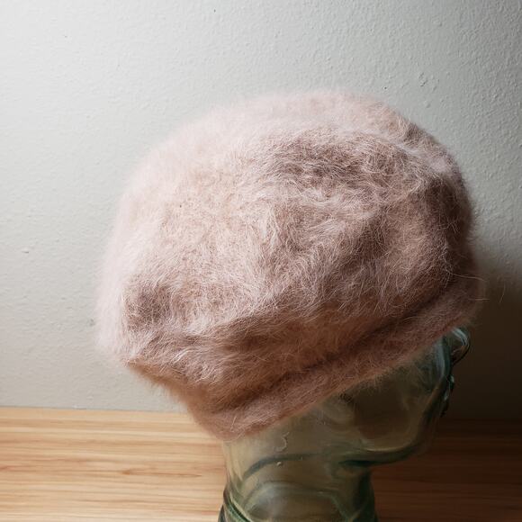 Vintage Women's Angora And Wool Fashion Baret Hat Beige Cream Winter Old Money - Picture 3 of 9